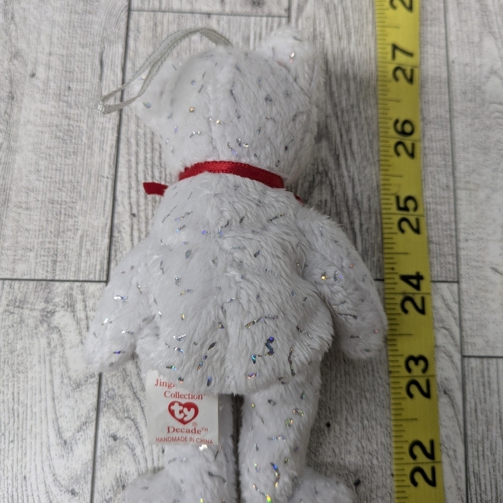 Ty Decade White Stuffed Bear with Red Ribbon - Picture 3 of 5